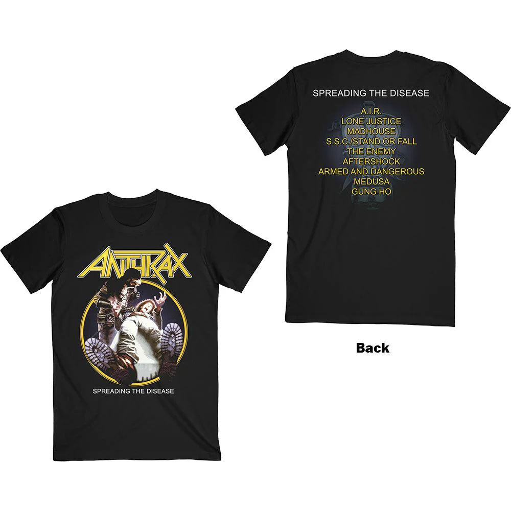 Anthrax - Spreading The Disease Track Listing Black Shirt - 100% Official Merchandise