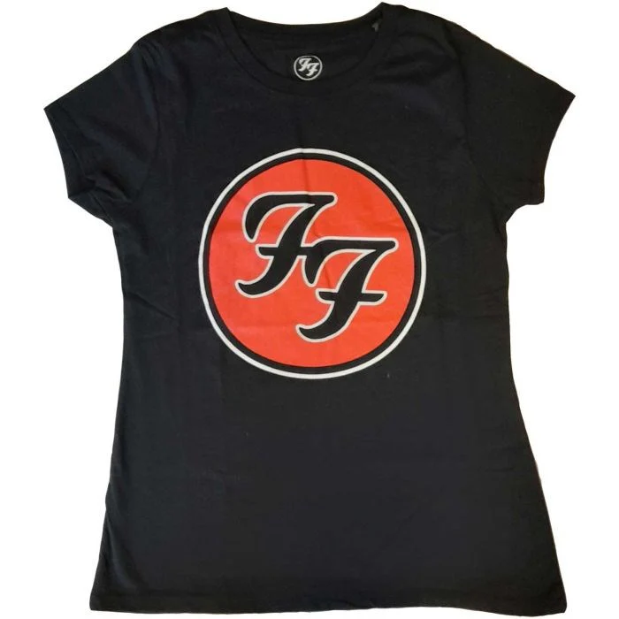 Foo Fighters - FF Round Logo Womens Fitted Black Shirt - 100% Official Merchandise