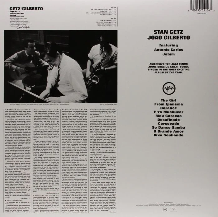 Getz, Stan & Joao Gilberto - Getz/Gilberto (2014 reissue) - Vinyl - New - Image 2