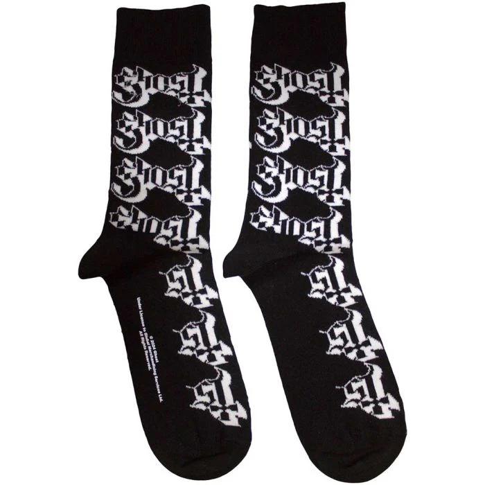 Ghost - Black Crew Socks (Fits Sizes 7 to 11) - Logo Pattern