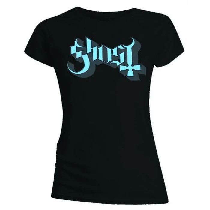 Ghost - Blue Logo Womens Fitted Black Shirt - 100% Official Merchandise
