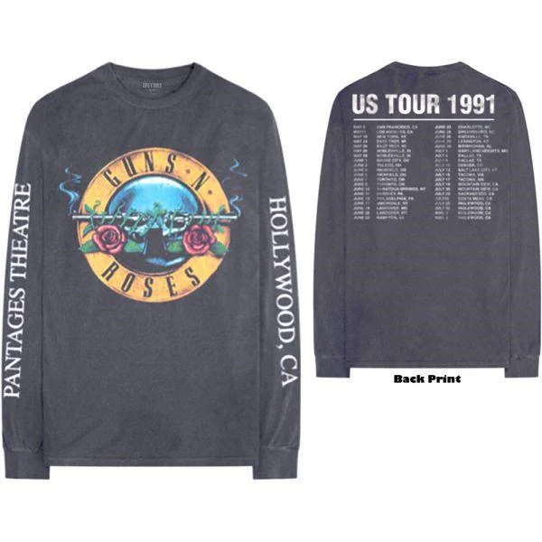 Guns N Roses - Hollywood US 1991 Tour Charcoal Long Sleeve Shirt - 100% Official Merchandise