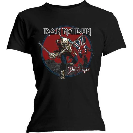 Iron Maiden - Trooper Red Sky Womens Fitted Black Shirt - 100% Official Merchandise