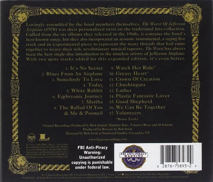 Jefferson Airplane - Worst Of Jefferson Airplane, The (2006 reissue with 2 bonus tracks) - CD - New - Image 2