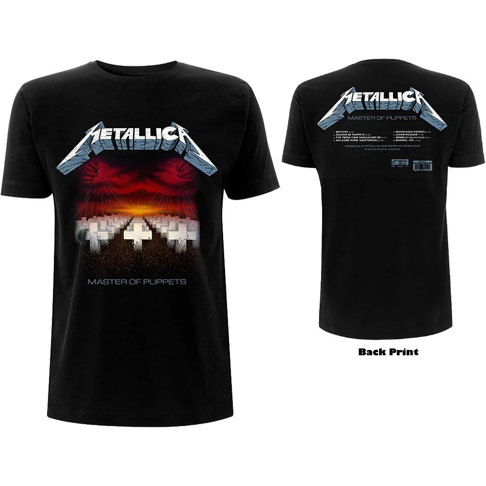 Metallica - Master Of Puppets Track Listing Black Shirt - 100% Official Merchandise
