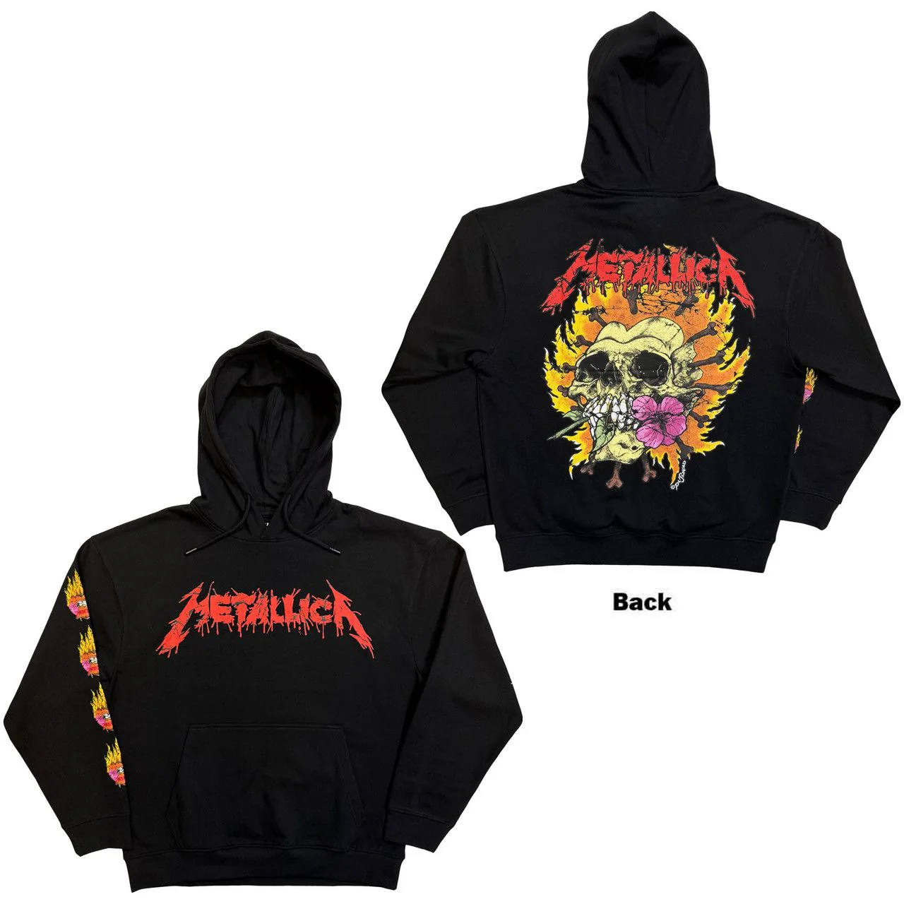 Metallica - Pullover Black Hoodie (Skull and Flower) - 100% Official Merchandise