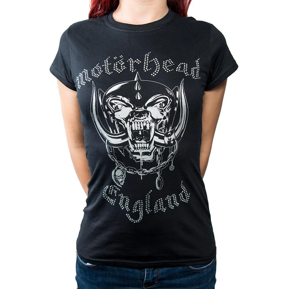 Motorhead - England Diamante Womens Fitted Black Shirt - 100% Official Merchandise