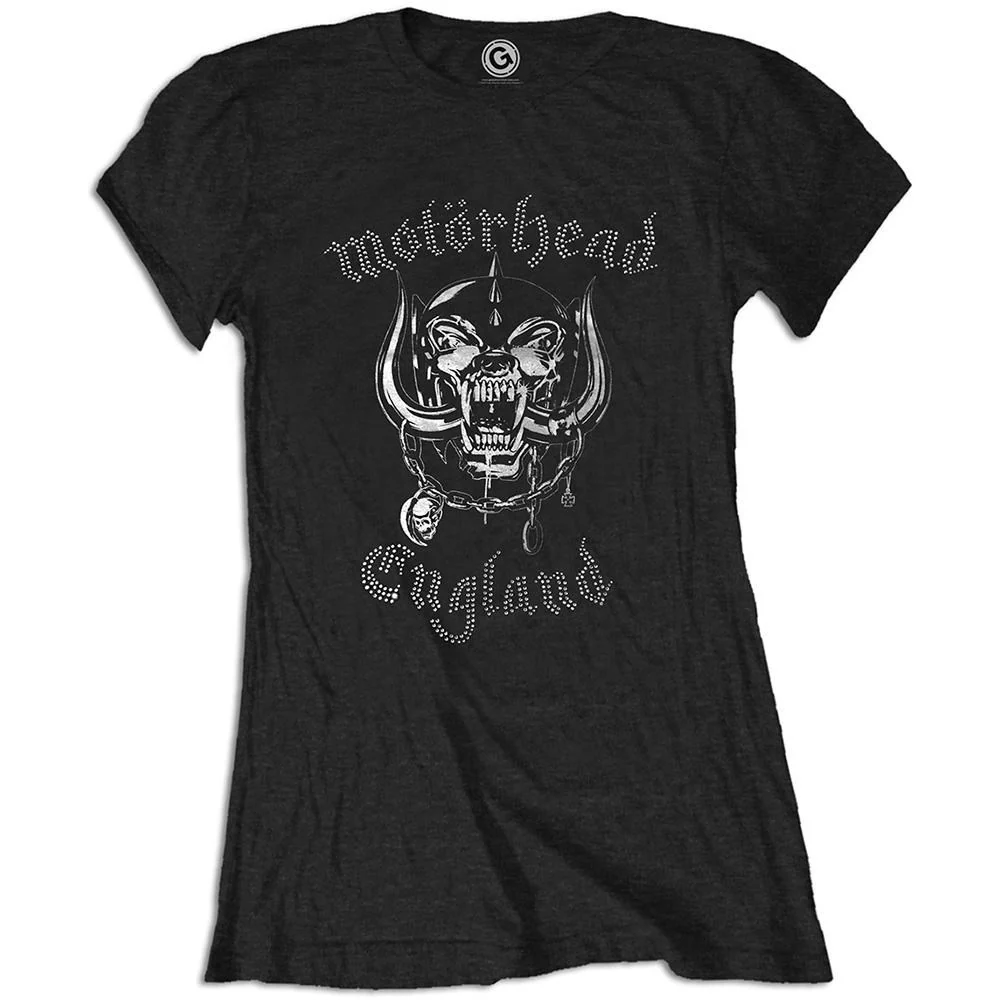 Motorhead - England Diamante Womens Fitted Black Shirt - 100% Official Merchandise - Image 2