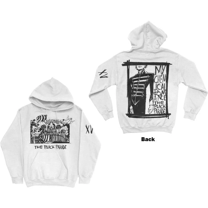 My Chemical Romance - Pullover White Hoodie (The Black Parade Marching Frame) - 100% Official Merchandise
