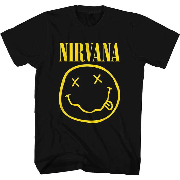 Nirvana - Happy Face (Front Print Only) Black Shirt - 100% Official Merchandise