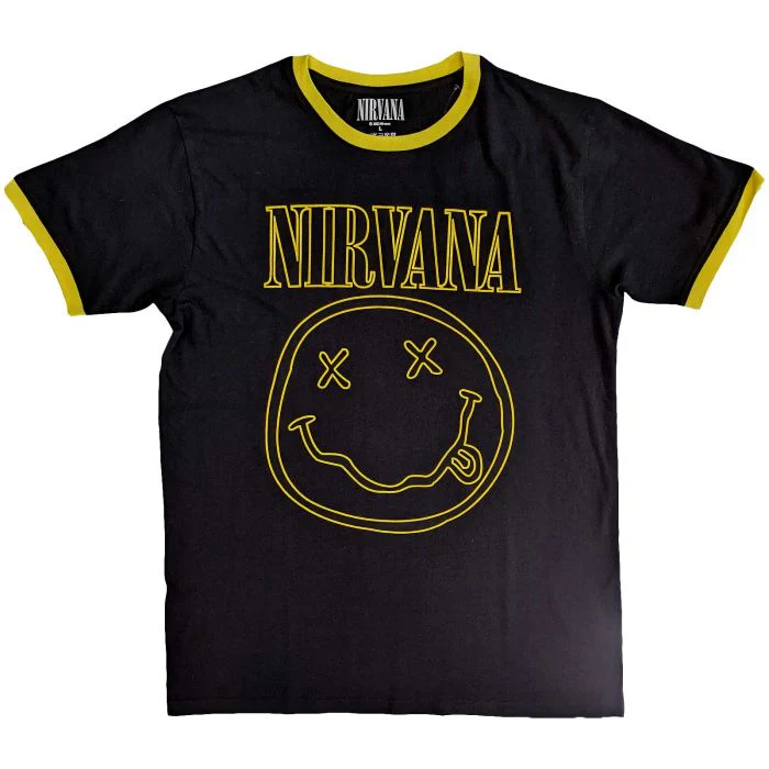 Nirvana - Smiley Black Ringer Shirt - 100% Official Merchandise