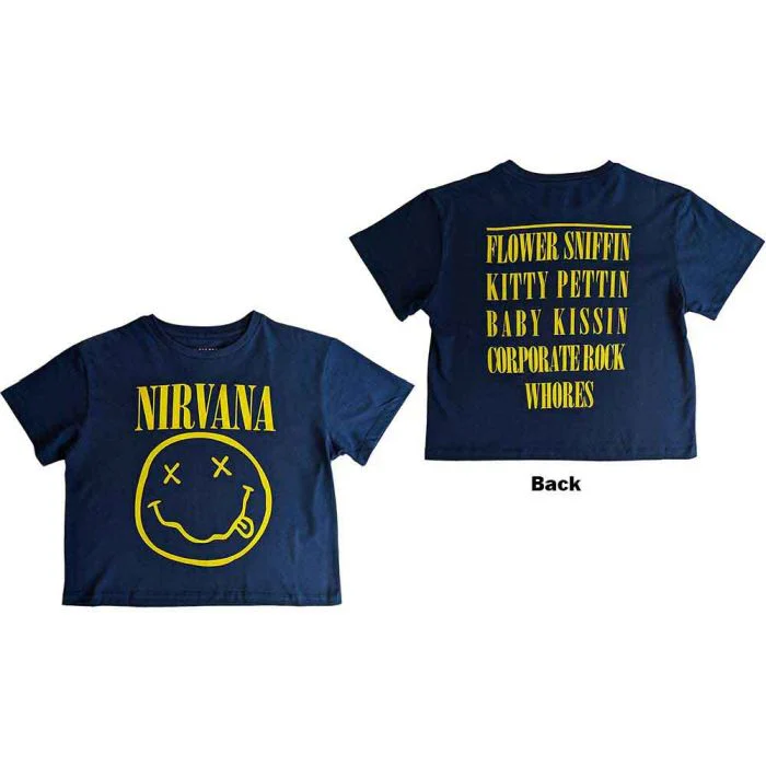 Nirvana - Smiley Womens Navy Crop Top - 100% Official Merchandise
