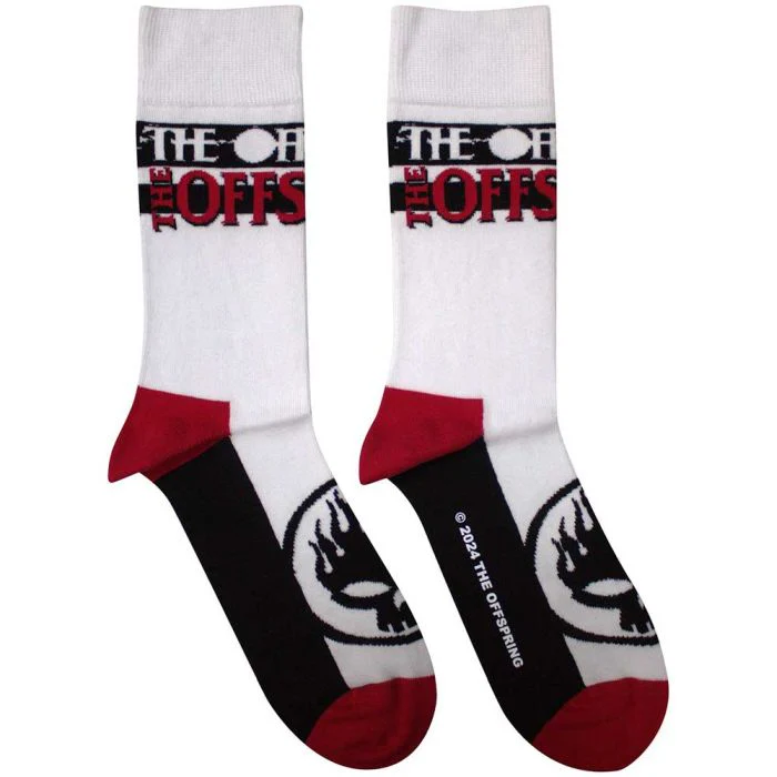 Offspring - White Crew Socks (Fits Sizes 7 to 11) - Logo & Flaming Skull - Image 2
