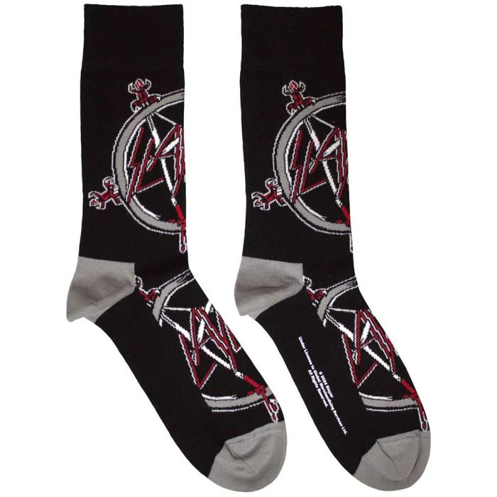 Slayer - Black Crew Socks (Fits Sizes 7 to 11) - Pentagram