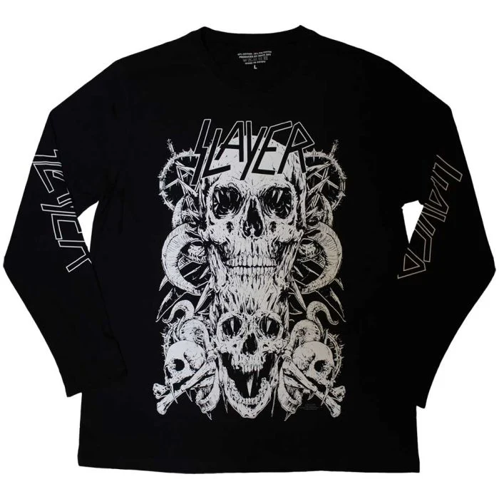 Slayer - Stacked Skulls Long Sleeve Black Shirt - 100% Official Merchandise