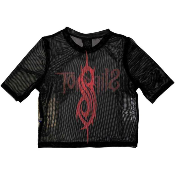 Slipknot - Logo Womens Fitted Black Mesh Crop Top - 100% Official Merchandise - Image 3