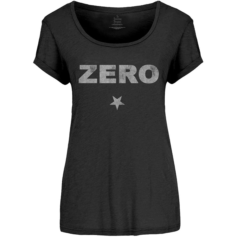 Smashing Pumpkins - Zero Distressed Style Womens Fitted Black Shirt - 100% Official Merchandise