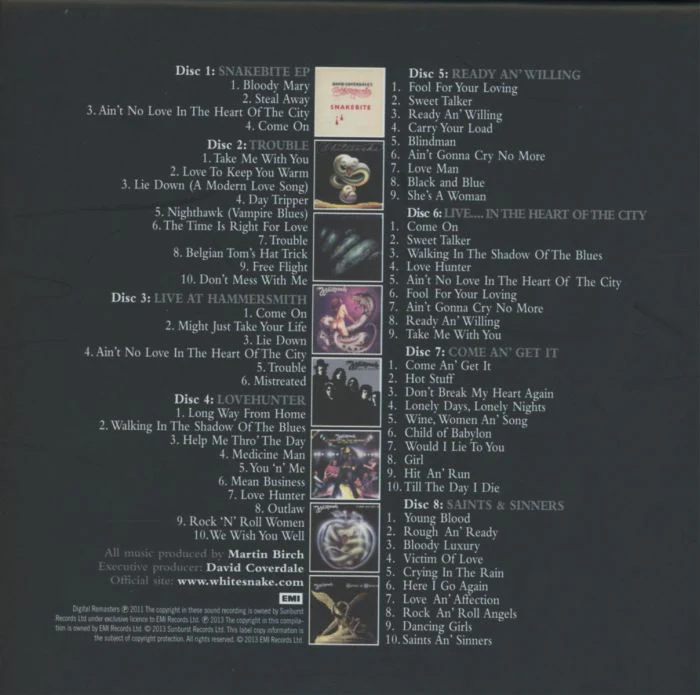 Whitesnake - Little Box 'O' Snakes (Snakebite EP/Trouble/Live At Hammersmith/Lovehunter/Ready An' Willing/Live... In The Heart Of The City/Come An' Get It/Saints & Sinners) (8CD Box Set) - CD - New - Image 2